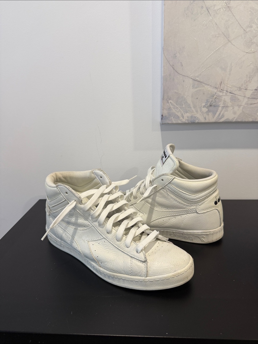 Diadora White Leather High-Top Sneakers for Men